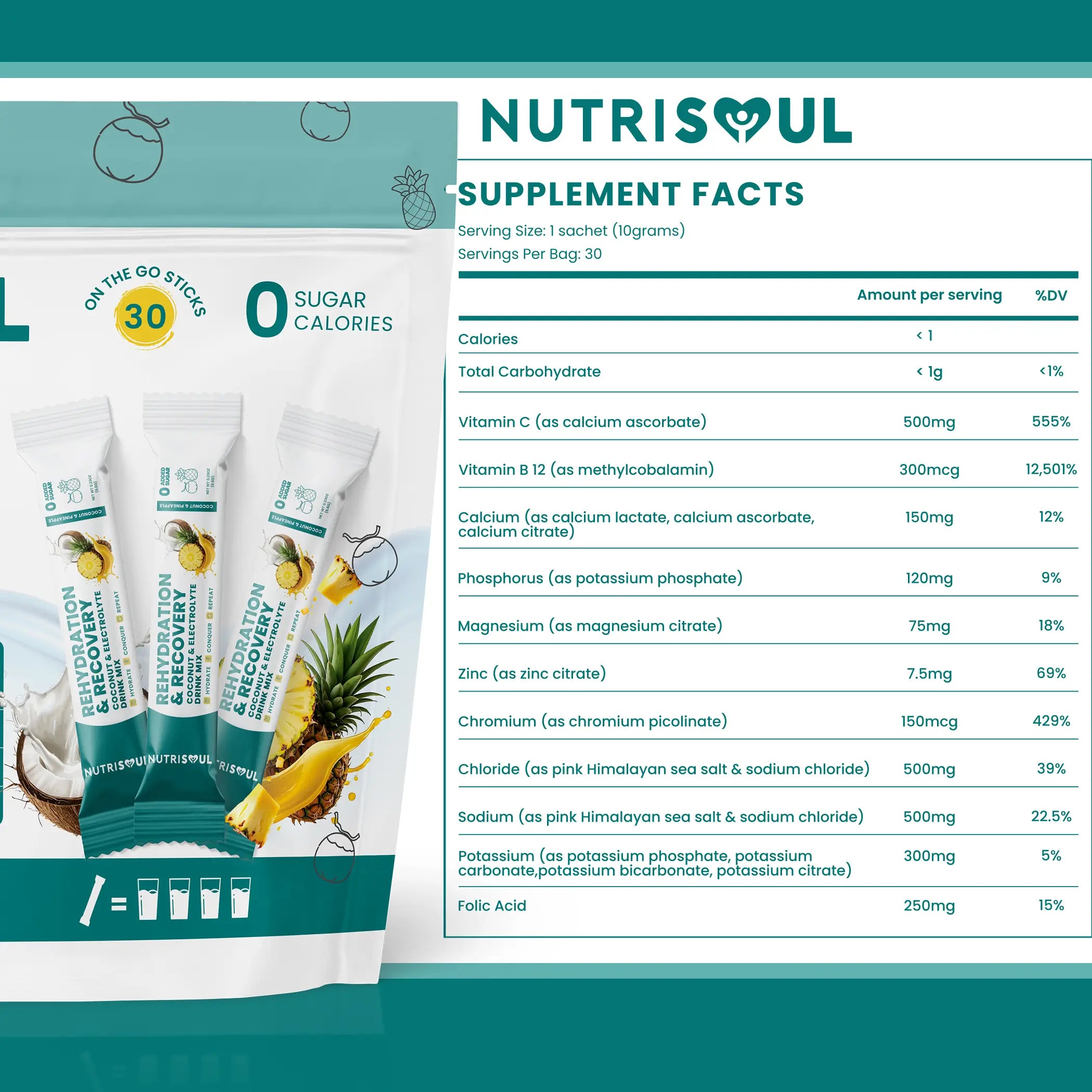 Pineapple & Coconut Electrolytes Powder - 30 Sachets